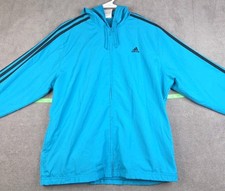 Adidas Rain Track Jacket Hoodie Men's Large Aqua Blue LS Full Zip 3 Stripes
