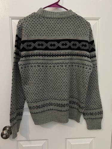 Vintage 70s K.P. Knitwear Sweater Mens Sz M Grey and Black Fair Isle - Picture 3 of 6