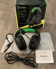 BINNUNE Wired Stereo Gaming Headset BG02 w/Microphone Black Green 3.5mm (READ)