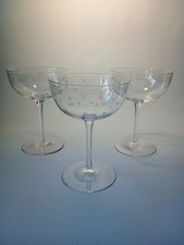 Antique Crystal Star Etched Champagne Saucers Coupes Glasses x 3