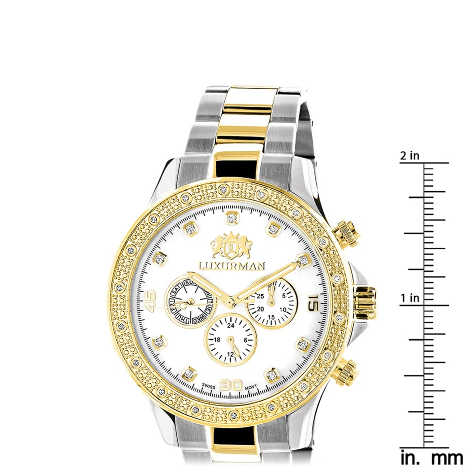 Relógio masculino de aço inoxidável com diamante | Luxurman Liberty 44 mm | Mostrador branco - Imagem 3 de 4