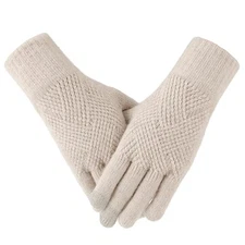 Women Warm Winter Gloves Alpaca Fleece Knit Touch Screen Soft Cashmere Feel Thin