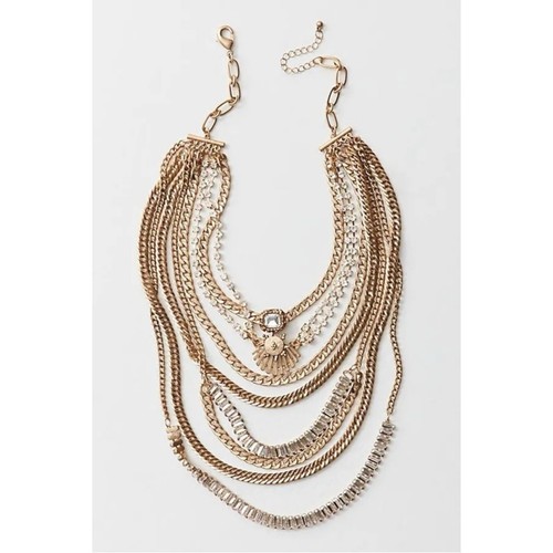 Free People The Pistols Stacked Chain Choker Gold Lagenlook Grob Strass Neu mit Etikett - Bild 10 von 16
