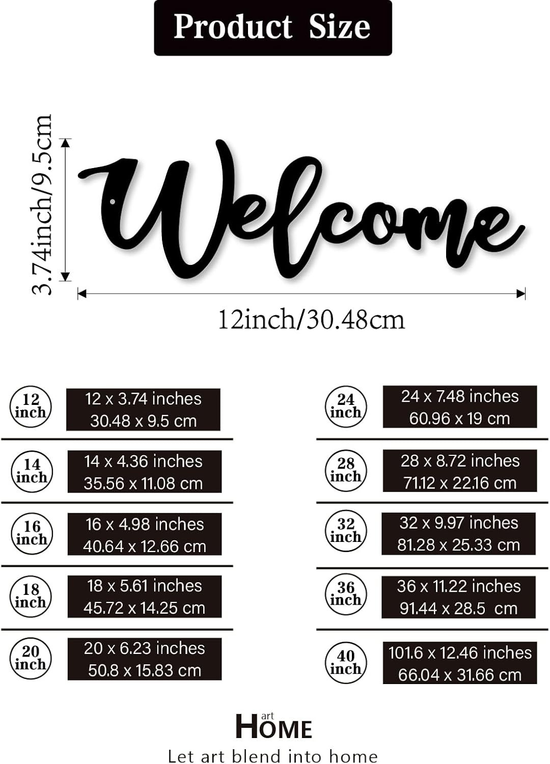 Welcome Metal Sign, Wall Decor, Home & Office, 12 x 9.5 16 inches, Black 
