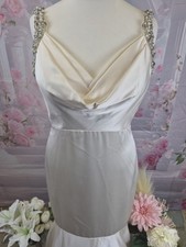 Justin Alexander Wedding Dress Size 12 Satin Fishtail Mermaid Beaded Cowl