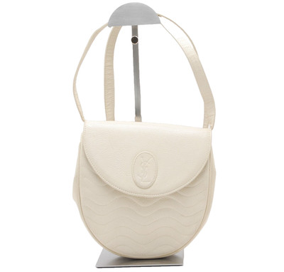 Yves Saint Laurent White Leather Shoulder Bag Vintage Logo YSL Authentic