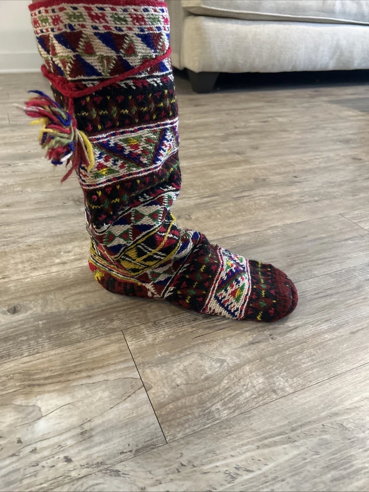 Mocasines largos unisex vintage tejidos a mano MukLuks suela de cuero ganchillo Foto 3 de 4