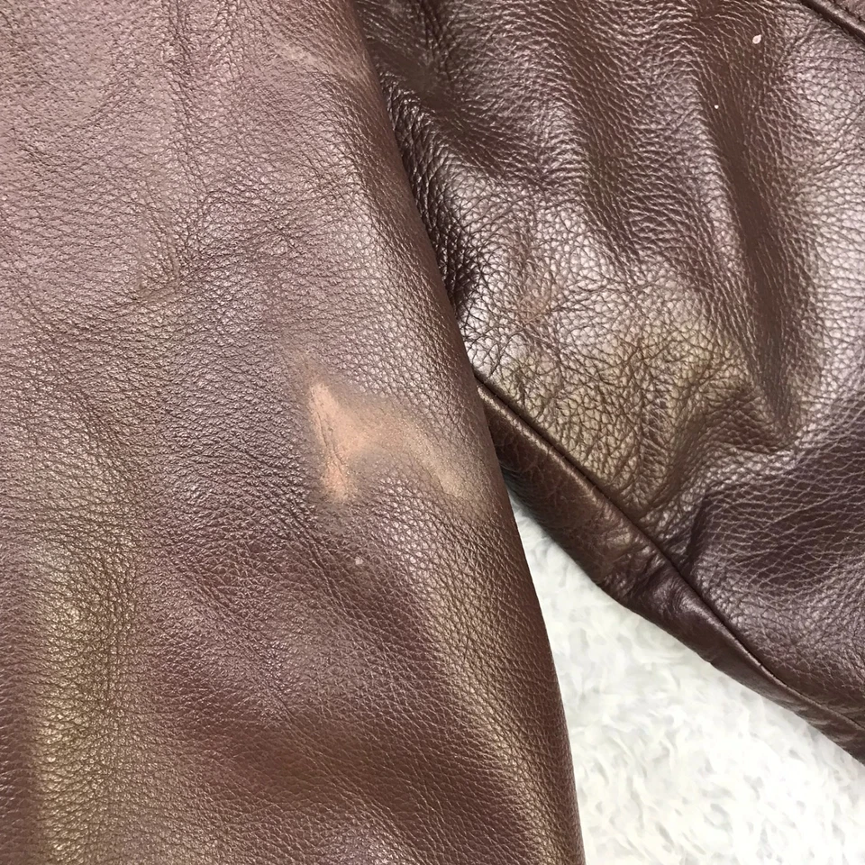 复古 J Crew 皮革夹克男式 M 棕色羊毛衬里纽扣轰炸机 *有缺陷 — 第 2/4 张图片