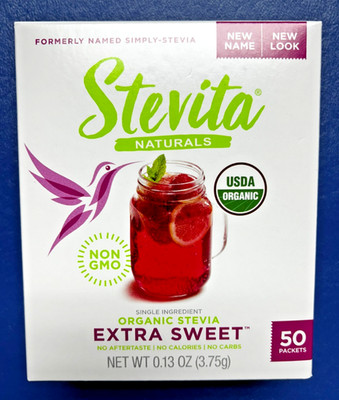 ORGANIC NON GMO STEVITA SINGLE INGREDIENT STEVIA EXTRA SWEET 50 PACKETS SEALED
