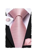 Mens Plaid Ties Classic Paisley Necktie with Handkerchief Cufflinks Blush Pink
