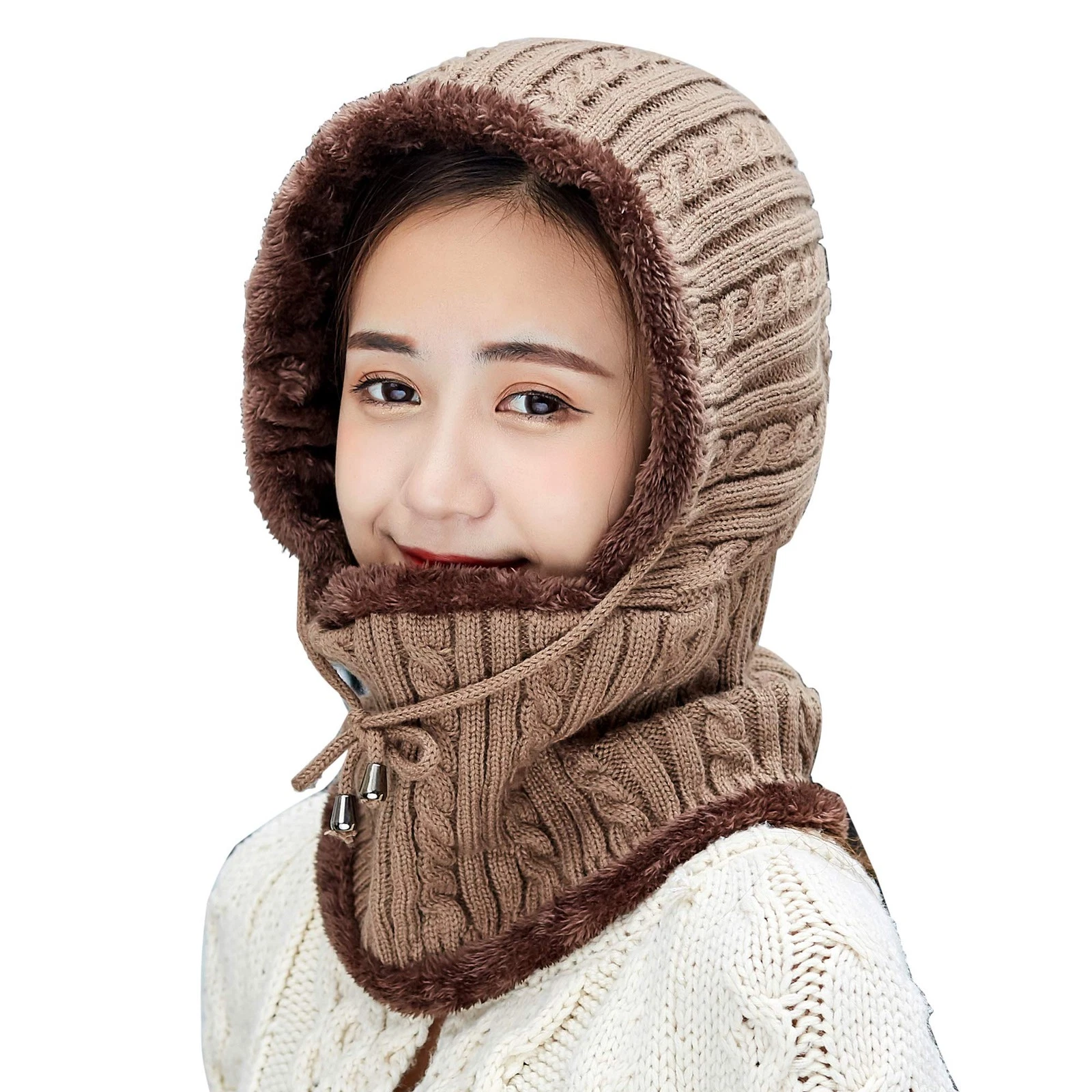Women Winter One Piece Beanie Hat Slouchy Fleece Balaclavas Face Shield Mask ...