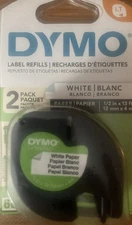 2 Pack DYMO LetraTag Plus LT-100H Tape Refills 91330 Label White + Black 1/2in