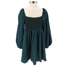 VICI Lost In Amaze Fit Flare Babydoll Dress Green Long Sleeve Square Neck Medium