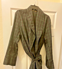 Vintage La Jovan Italia Wool Robe Men  s Large Green Plaid Shawl Collar Belted