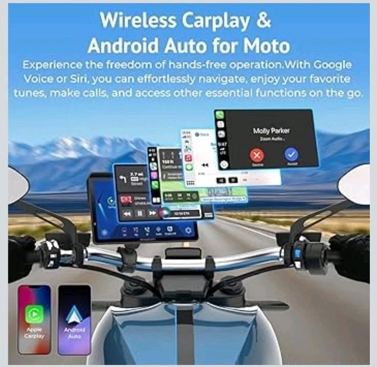 Motorcycle Player 7" CarPlay & Android Auto Waterproof Smart GPS Backup Camera - Image 3 of 4