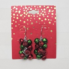 New Jingle Bell Christmas Earrings Red Green Silver Bells Dangle Holiday Jewelry