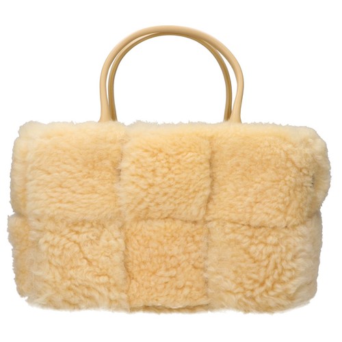 BOTTEGA VENETA 652867 Mouton Shearling Lambskin Small Arco Tote Bag Yellow