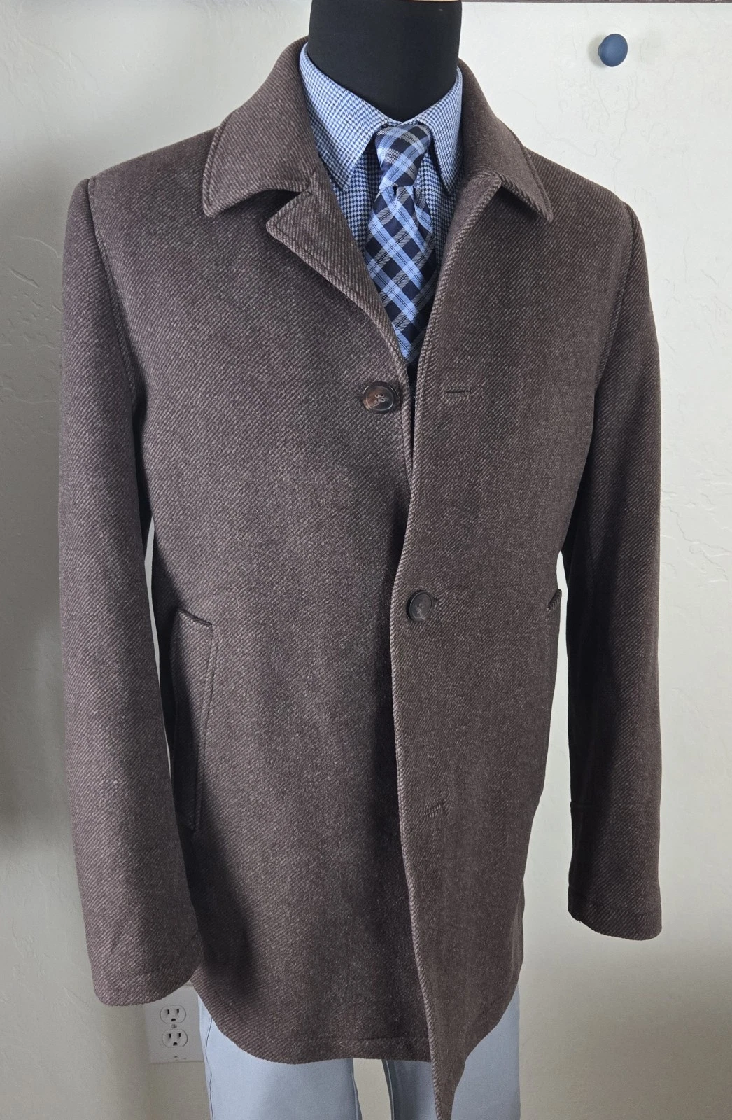 Kenneth Cole Reaction Brown Peacoat Wool Blend Men's L Walking Jacket Car Coat - product detail image 2