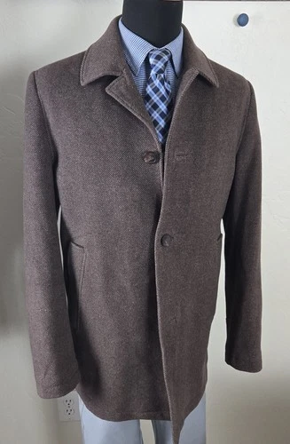 Kenneth Cole Reaction Brown Peacoat Wool Blend Men's L Walking Jacket Car Coat image 2