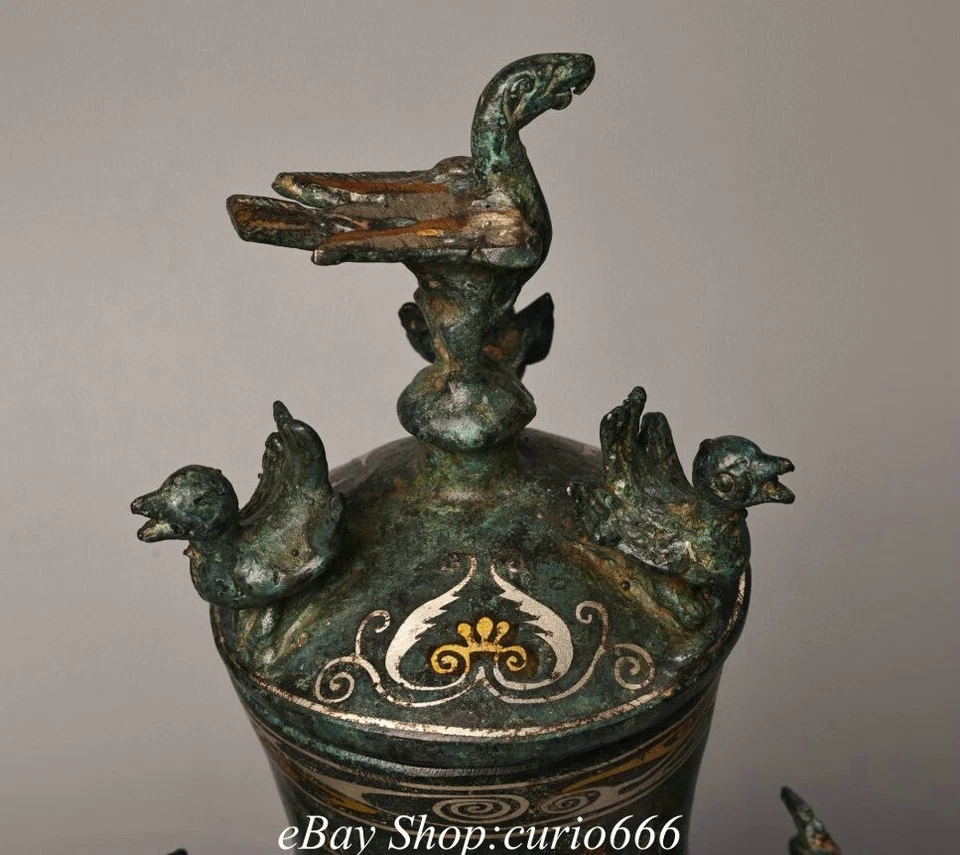 Бронзовая ваза Dynasty позолоченная серебряная с надписью слова зверь феникс птица бутылка - Изображение 4 из 4