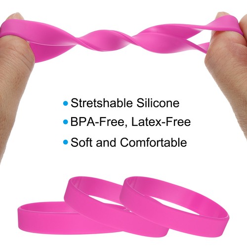Silicone Rubber Bracelet, 12 Pcs Solid Wristband, Blank Rubber Band, Pink - Picture 3 of 6