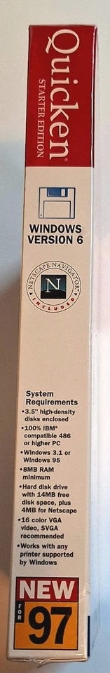 Intuit Quicken Starter Edition For Windows 95 & 3.1 NEW SEALED VINTAGE SOFTWARE  - Image 3 of 4