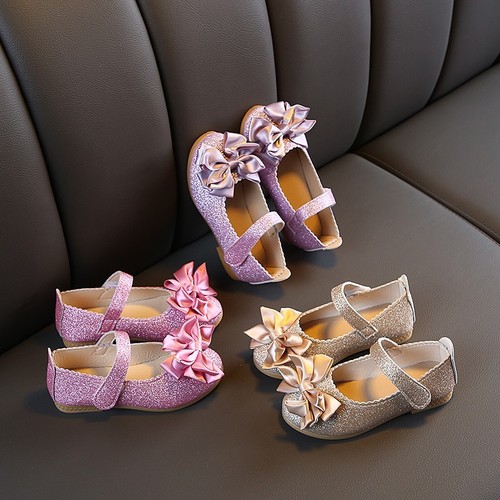 Baby Girls Kids Toddlers Party Wedding Ribbon Bow Sandals Glitter Sequin Shoes - Picture 6 of 9