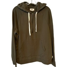 Pact Men's Olive Organic Cotton Hoodie Popover Quarter Zip in Size L
