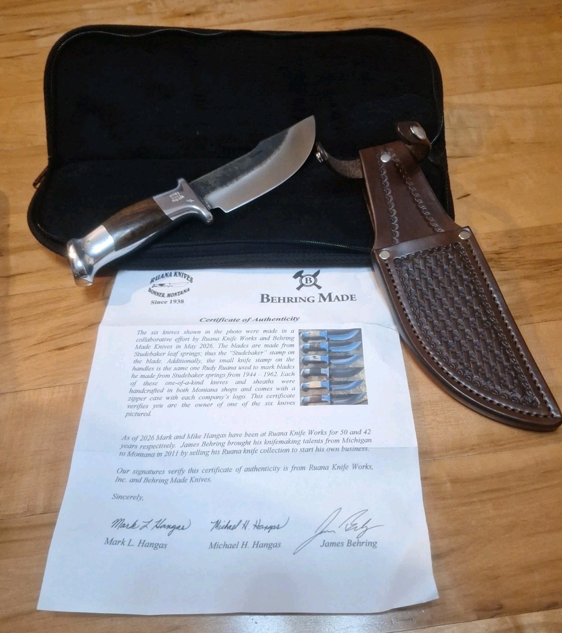 1 OF A KIND RUANA BEHRING COLABERATION CUSTOM KNIFE & SHEATH, W COA, COLLECTORS