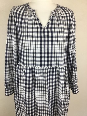 TU;100%Baumwolle V-Ausschnitt Langarm A-Linie Oversized Boho Still Kleid Gr 36