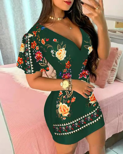 Mini Vestido ceñido al cuerpo con estampado floral elegante de verano para mujer 2025 Moda Sexy Profundo - Imagen 28 de 29