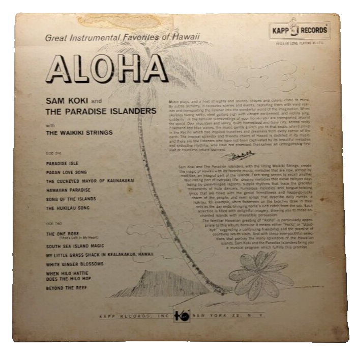 Sam Koki Aloha! Great Instrumental Favorites Of Hawaii Vinyl