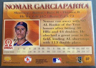 1998 Pacific Omega Baseball Card #37 Nomar Garciaparra Boston Red