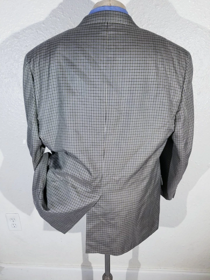 48R 48S brown Blue black check 4-SEASON wool tweed jacket Blazer Sport Coat - Image 3 of 4