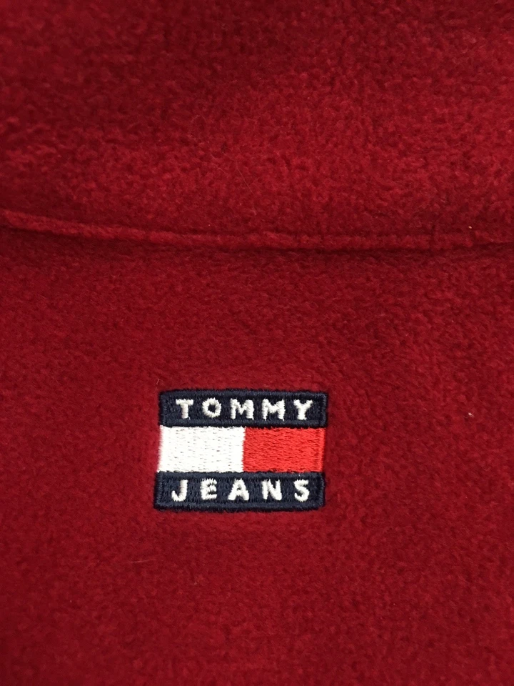 Camisa masculina jeans aviador vintage Tommy Hilfiger botão de lã bloco de cores bandeira vermelha M - Imagem 3 de 4