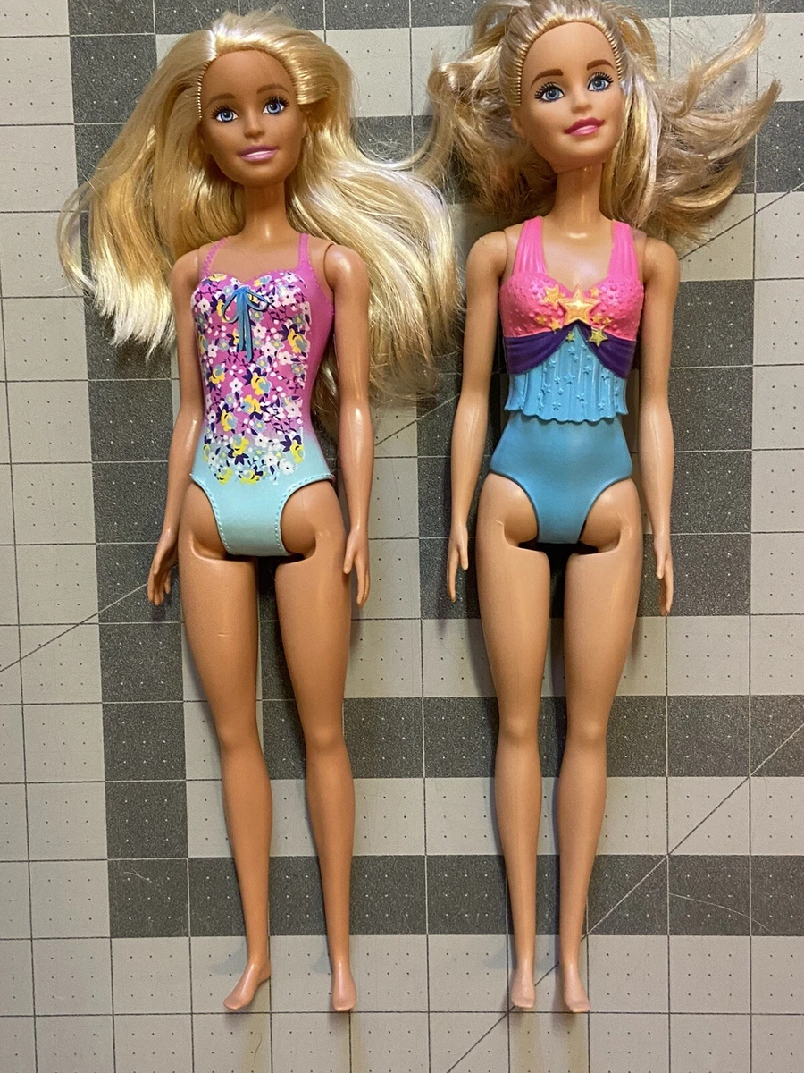 Lot of 2 Barbie dolls w Painted On Swimsuits - Swimming Pool