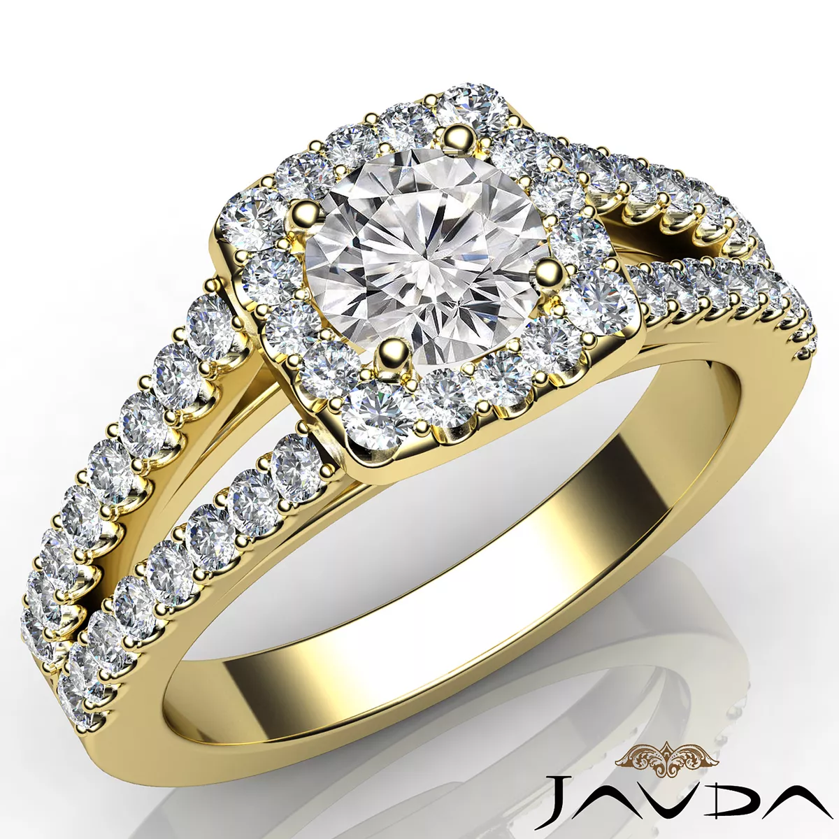 Split Shank Halo U Pave Set Round Cut Diamond Engagement Ring GIA
