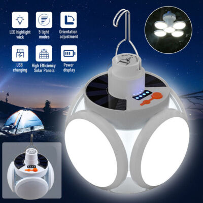 Rechargeable LED Outdoor Camping Tent Light USB & Solar Lantern Hiking Lamp US