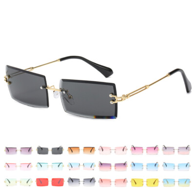 Fashion Rimless Rectangle Sunglasses Men Women Square Tinted Sun