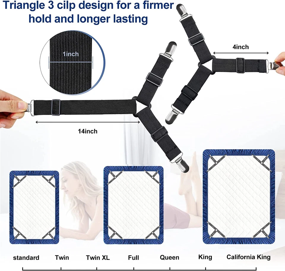 Sujetadores de sábanas ajustables elásticos 4 camas correas fundas de colchón clips Foto 3 de 4