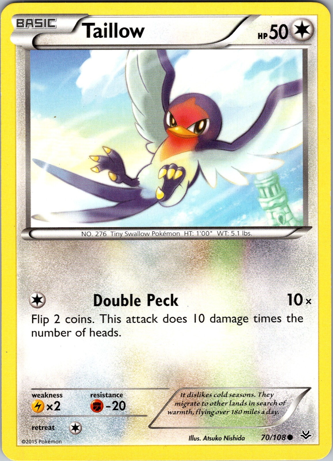 Pokemon TCG Taillow XY Roaring Skies 70/108 Regular Common Card NM