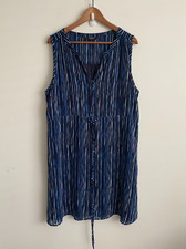 Jeanswest Dress Womens Plus Sz 16 Blue Button Up Drawstring Sleeveless V-Neck