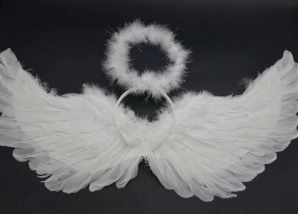 Alas de pluma de ángel con varita de anillo halo accesorios de disfraz adulto/adolescente/niños San Valentín Foto 2 de 4