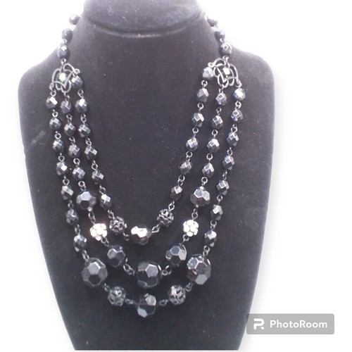 Three Rows Black beaded Necklace!