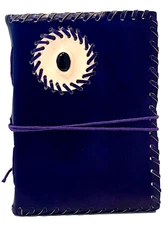 Purple Leather Journal w Onyx Stone-Handmade with Unlined Paper & Cord to Close