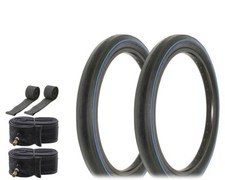 RALSON 20 X 2.125 BLUE LINE SLICK BICYCLE TIRES, S-2 RIM, SCHWINN STYLE 6PC SET.
