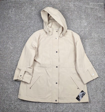Jason Kole Jacket Women Xl Beige Raincoat Hooded Drawstring Waist Roll Sleev Nwt