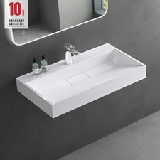 Waschbekcen mineralguss Hänge-Aufsatzwaschbecken 70cm mit Ablaufgarnitur Col19