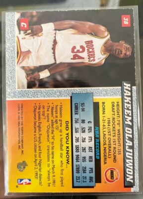 rare hakeem olajuwon cards Rare Hakeem Olajuwon Upper Deck Black Diamond 1999 Card #39 Houston Rockets NBA