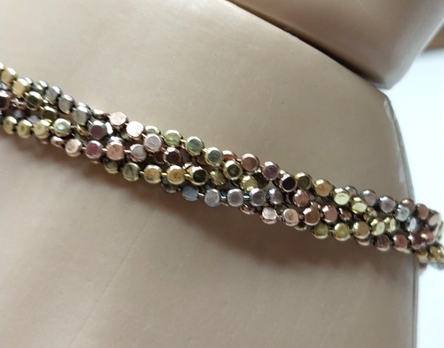 Vintage Milor italienisches 925 Sterlingsilber vergoldet flach Perlen geflochtenes Armband - Bild 2 von 8